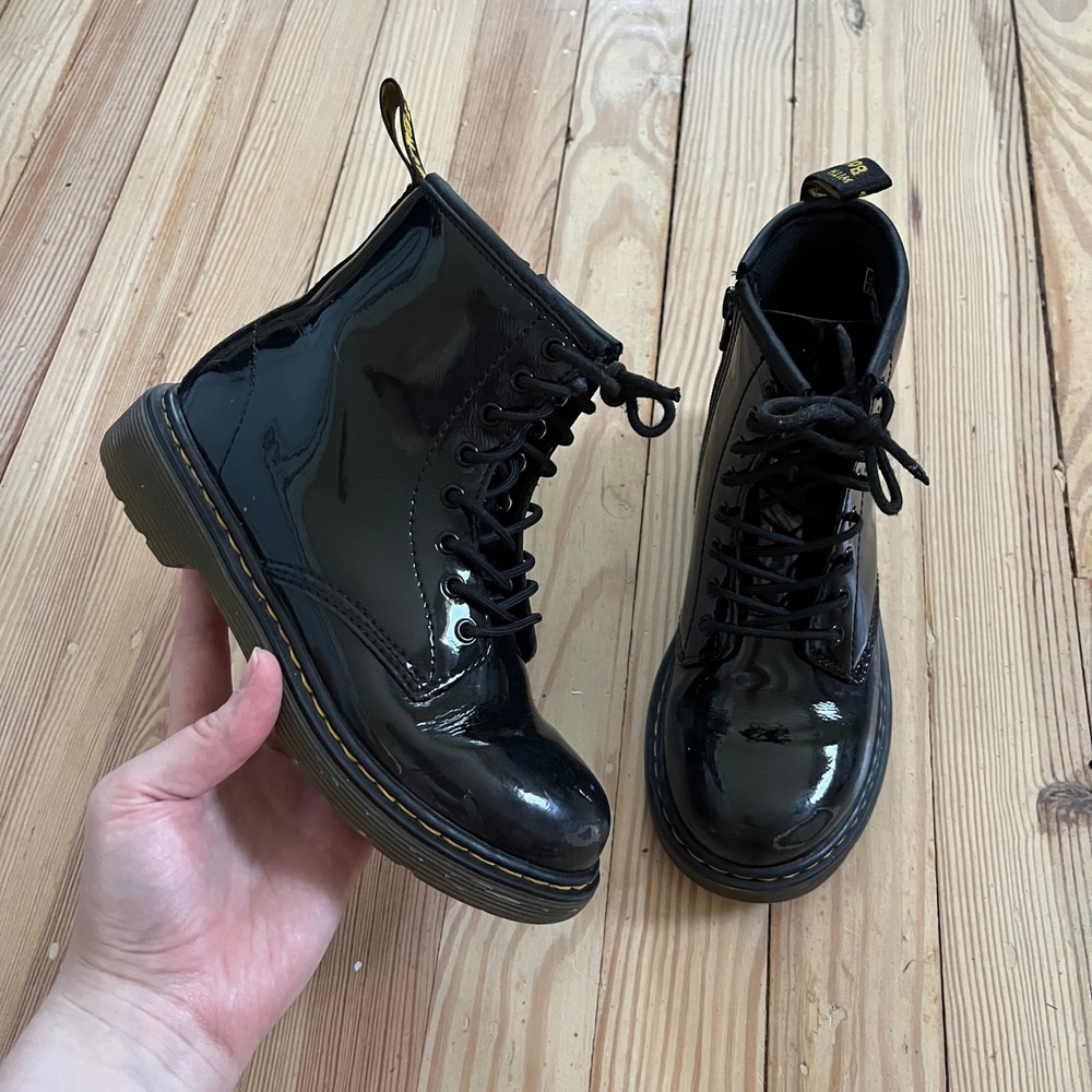 Dr. Martens 1460 J Black‎ Patent Lamper Leather Lace Up Side Zip Boots Kids US 2